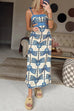 Febedress Tie Shoulder Cut Out Waist Printed Maxi Dress