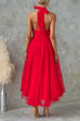 Febedress Bow Knot Halter Open Back Tulle Maxi Dress