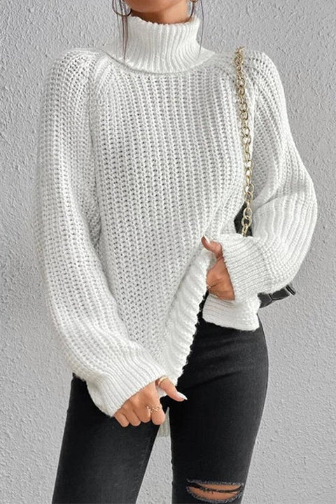 Febedress High Neck Side Slit Pullover Sweater