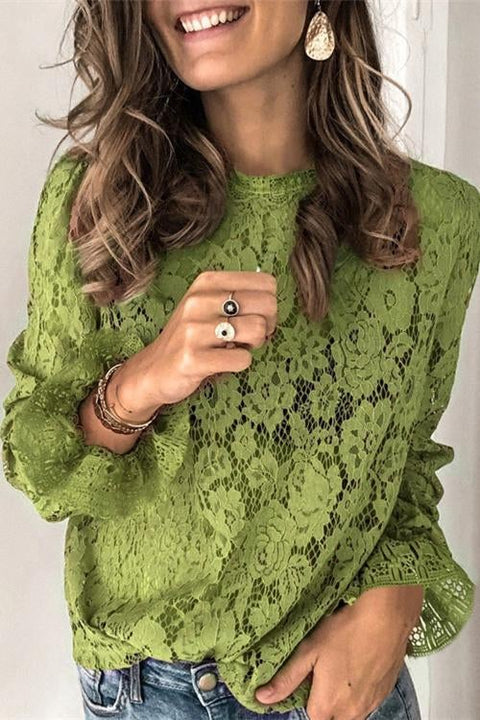 Febedress Lace Hollow Out Long Sleeves Tops