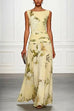 Febedress Boat Neck Sleeveless Floral Print A-line Maxi Dress