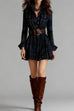 Febedress Lapel Long Sleeves Button Up Plaid Mini Dress
