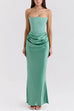 Febedress Strapless Ruched Satin Splice Bodycon Maxi Dress