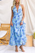 Halter Neck Backless Waisted Floral Print Swing Maxi Dress