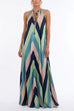 V Neck Sleeveless Color Block Slit Maxi Dress