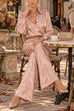 Febedress Lapel Long Sleeves Shirt High Rise Pocketed Straight Leg Pants Paisley Print Set (A)
