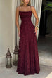 Febedress Spaghetti Strap Backless Lace-up Jacquard Maxi Dress