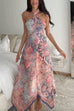 Halter Neck Open Back Floral Print Maxi Dress
