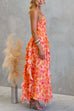 Backless Cut Out Floral Print Ruffle Slit Maxi Cami Dress