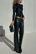 Febedress High Rise Faux Leather Pocketed Straight Leg Pants