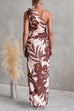 Tie Knot One Shoulder Sleeveless Floral Print Maxi Dress