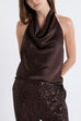 Febedress Chic Halter Cowl Neck Sleeveless Satin Top