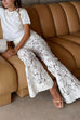 Febedress Elastic Waist Bell Bottoms Lace Hollow Out Pants