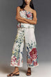 Febedress Floral Print Strapless Ruffle Tube Top and Smocked Waist Wide Leg Pants