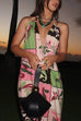 Halter V Neck Backless Printed Maxi Dress