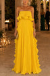 Febedress Strapless Tube Ruffle Pleated Swing Maxi Dress