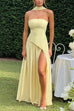 Febedress Strapless Back Lace-up High Slit Splice Maxi Dress