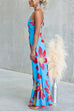 One Shoulder Puff Short Sleeve Floral Print Maxi Dress