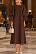 Febedress Floral Applique Puff Sleeve A-Line Midi Dress