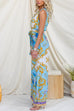 V Neck Sleeveless Bow Waist Floral Print Wide Leg Jumpsuit