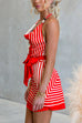 Halter Cowl Neck Bow Waist Striped Satin Mini Dress