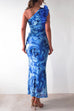 Febedress Ruffle One Shoulder Floral Print Bodycon Maxi Dress