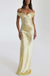 Febedress Off Shoulder Backless Cut Out Satin Maxi Dress