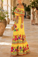 Febedress Off Shoulder Floral Print Ruffle Swing Maxi Dress