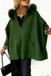 Febedress Dolman Sleeves Zipper Up Pocketed Jacket with Faux Fur Hood