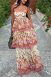 Febedress Spaghetti Strap Back Lace-up Ruffle Layered Floral Print Maxi Dress