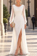 Febedress Elegant Cowl Neck Ruched Chiffon Long Sleeve Slit Maxi Dress