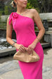 Tie Bow One Shoulder Side Slit Maxi Dress