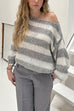 Febedress Drop Shoulder Striped Casual Pullover Sweater