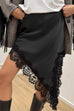 Febedress Lace Trim Side Slit Irregular Satin Skirt