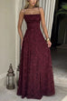 Febedress Spaghetti Strap Backless Lace-up Jacquard Maxi Dress