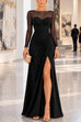 Febedress Mesh Long Sleeve Ruched Slit Maxi Dress (A)