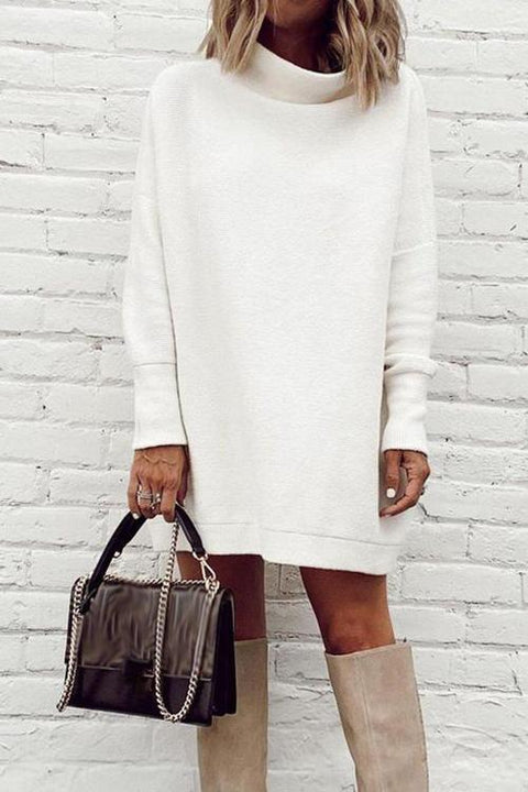Febedress Mockneck Drop Shoulder Solid Mini Dress