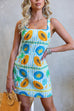 Square Neck Sleeveless Tropic Print Mini Dress