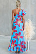 One Shoulder Puff Short Sleeve Floral Print Maxi Dress