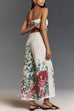 Febedress Floral Print Strapless Ruffle Tube Top and Smocked Waist Wide Leg Pants