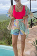 Febedress Unique Print Long Sleeves Button Up Shirt and Pocketed Shorts Linen Set
