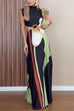 Febedress Mockneck Sleeveless Cut Out Waist Printed Maxi Dress