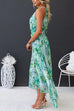 Febedress V Neck Waisted Cut Out Floral Pleated Maxi Dress