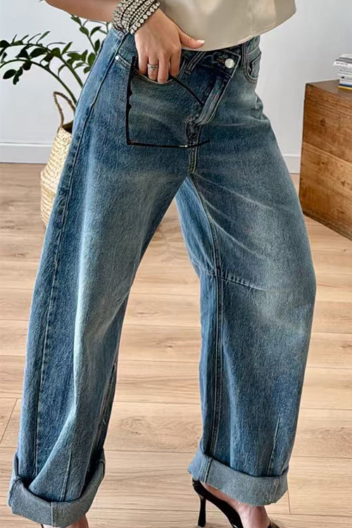 Vintage Pocketed Wide Leg Denim Pants