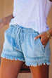 Febedress Drawstring High Waist Raw Hem Pockets Shorts