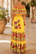 Febedress Off Shoulder Floral Print Ruffle Swing Maxi Dress