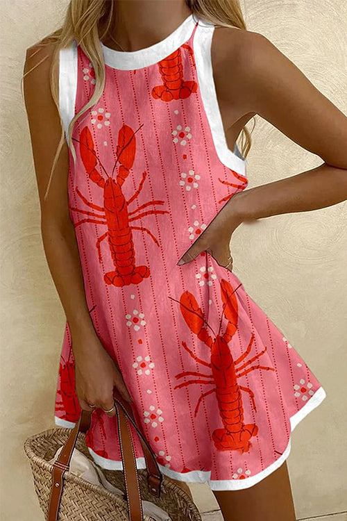 Febedress Sleeveless Lobster Print Striped Mini Dress