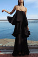 Febedress Adjustable Strap Ruffle Layered Satin Maxi Dress