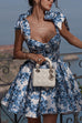 Febedress Bow Shoulder Floral Print A-line Mini Cami Dress