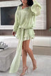 Febedress Lantern Long Sleeves Draped Ruffle Layered Mini Dress with Shorts